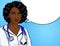 African American woman in a white nurse uniform.