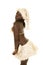 African American woman white santa suit side hold skirt