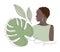 African, American woman or young girl silhouette with green leaves, monstera, cocoa and simple shapes. Vector