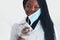 african american young woman putting the medical mask on. healthcare staff  medicine personnel