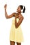 African American young woman video messaging white background