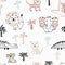 African animal baby cute summer seamless pattern. Sweet safari print.