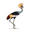 African animal, beautiful colorful crowned crane isolated on white background, exotic bird, vector illustration in flat