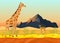 African animal giraffe deer, tropical natural landscape concept flat vector illustration. Beautiful desert place, rock