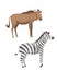 African animals cartoon vector set. zebra and antelope safari isolated illustration