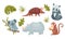 African Animals with Horned Rhino and Koala Sitting on Tree Branch Vector Set