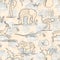 African animals and plants doodle. Safari animals seamless pattern