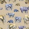 African animals seamless pattern with elefant, rhinoceros and turtle