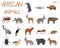 African animals set of icons in flat style, African fauna, dwarf goose, african vulture, buffalo, gazelle dorkas, etc. 