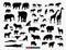 African animals silhouettes set. Vector illustration.