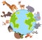 African animals standing on the earth planet in flat style