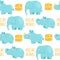 African animals vector seamless pattern: elephant, rhino, hippo.