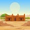 African architecture. The animation ancient building from clay.