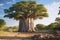 African baobabs, national park and savannah, nature, trees and plant, illustration. Generative AI