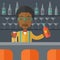 African bartender at the bar holding a drinks
