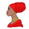 African beauty: animation portrait of the  beautiful black woman in a red turban.