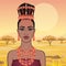 African beauty: animation portrait of the  beautiful black woman in a traditional ethnic jewelry.