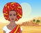 African beauty: animation portrait of the  beautiful black woman in a turban and ancient clothes and jewelry.
