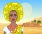 African beauty: animation portrait of the  beautiful black woman in a turban and ancient clothes and jewelry.