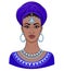 African beauty. Animation portrait of the young black woman in a turban.