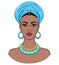 African beauty. Animation portrait of the young black woman in a turban.