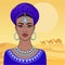 African beauty. Animation portrait of the young black woman in a turban.