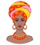 African beauty. Animation portrait of the young black woman in a turban.