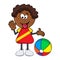 African black boy cartoon showing tongue with beach ball isolat