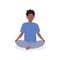 African black skin boy sitting on floor and meditating. Child or teen doing yoga exercise. Meditation lesson in school