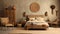 African Bohemian Bedroom With Khaki Mudcloth Decor And Handcrafted Furniture