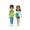 African boy girl sister brother with books full length avatar on white background, successful family concept, flat