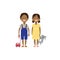 African boy girl sister brother with toys full length avatar on white background, successful family concept, flat