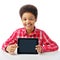 African boy with tablet, place for text