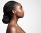 African Braids Hairstyle. Afro Hair Braided. Beauty Woman Face Profile. Dark Skin Care and Cosmetology. Fashion Model Side view