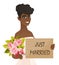 African bride holding plate with text just married