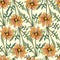 African bright pattern of orange flowers. Seamless vector floral background of gerberas, daisies for fabric, tiles, decoupage