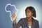 African business woman digital IT background