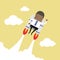 African businessman flying with jetpack.