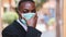 African businessman with medical mask for protect from corona virus or covid-19 ,16:9 style