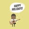 African businessman is playing a guitar and sing Happy Holidays.