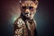 African cheetah in disco clothes, created with Generative AI technology