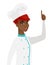 African chef with open mouth pointing finger up.