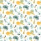 African childish pattern. Lion wild animal, jungle palm tree, cute tropical palms background. Cartoon lion