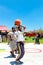 African children making a goal shot on public playground basketball court