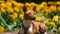 African dog in yellow colors. Portrait of a basenji on a walk.