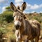 African Donkey close-up, the animal looks at the camera.