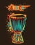 African drum tam tam with splashes in watercolor style