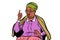 African elderly woman pointing finger up, isolate on white backg
