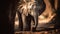 African elephant calf standing in tranquil nature, looking at camera generated by AI