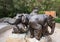 `African Elephant Calves`, a bronze five-piece fountain group by Lorenzo Ghiglieri at the Dallas Zoo, Texas